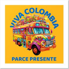 an image of a colorful bus with the words waa colombia written in blue and yellow