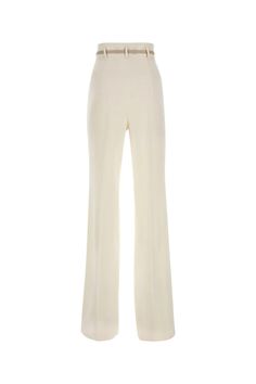 71% Triacetate, 29% Polyester Belt: 100% Polyester Belt: 100% Polyurethane Chic Silk Pants For Workwear, Sleek Silk High-waisted Wide Leg Pants, Elegant Elastane Pants For Party, Chic Tailored Full-length Pantsuit, Elegant Party Pants With Pressed Crease, Fitted Luxury Silk Pants, Chic Silk Bottoms For Evening, Elegant Silk Pants With Pressed Crease, Chic Silk Straight Dress Pants