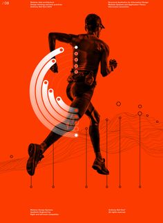 a man is running on an orange background