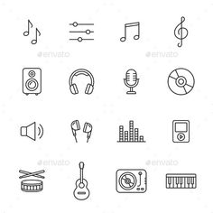 music and sound line icons set - web elements