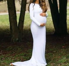 White Long Sleeve Gown, Maternity White Dress, Long Sleeve White Gown, White Dress Long Sleeve, Outfit Pregnant, White Dress Long, Pregnant Bride