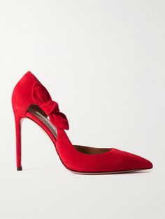 An elegant twist on a classic silhouette, Aquazzura's 'Very Bow Tie' pumps have a cutout at the arch and are adorned with a bow. They're made from velvety suede in a striking 'Lipstick' red. Build Wardrobe, Porter Bag, Aquazzura Shoes, Summer Style Guide, Flat Dress Shoes, Dress Flats, The Arch, Red Heels, Shoes Heels Pumps