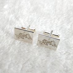 Flower Cufflinks,Personalized Rectangle Cufflinks,Engraved CuffLinks,Personalized Wedding Cufflinks,Custom Rectangle Cufflinks,Elegant Monogrammed Cufflinks Customize this very popular Personalized Wedding Cufflinks with any name,date,initials, Coordinates,Roman Numeral,symbols,logo that is special to you. Metal type: choice of 925 sterling silver / 18k gold plated / white gold plated / rose gold plated Rectangle size: 13mm*19mm(0.51"inch*0.75"inch) Luxury Designer Cufflinks For Formal Occasions, Luxury Silver Classic Cufflinks, Elegant Cufflinks For Formal Occasions, Luxury Engraved Classic Cufflinks, Elegant Silver Rectangular Cufflinks, Silver Rectangular Cufflinks For Business, Rectangular Cufflinks For Business, Classic Rectangular Wedding Cufflinks, Classic Rectangular Cufflinks