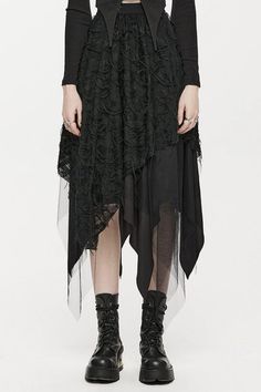 Fabric: Polyester Color: Black Feature: Irregular, Ripped Style: Punk Clothing Type: Skirt Include: Skirt*1 (Any of the accessory is not included.) Size(IN) Length Waist S 41.73 23.62 L 42.13 27.56 2XL 42.52 31.50 Size(CM) Length Waist S 106 60 L 107 70 2XL 108 80 Gothic Butterfly, Punk Skirt, Gothic Skirt, Ripped Women, Nature Dress, Punk Rave, Half Skirt, Punk Outfits, Irregular Hem