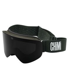 an image of a ski goggles with the word chim on it's side