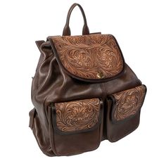 Scout Leather Co. Ada Tooled Two Pocket Backpack - Brown ACCESSORIES - Luggage & Travel - Backpacks & Belt Bags Scout Leather Goods Leather Flap Backpack For On-the-go, Leather Flap Backpack With Adjustable Strap For On-the-go, Leather Backpack With Adjustable Strap And Flap For On-the-go, On-the-go Leather Backpack With Adjustable Strap And Flap, Classic Leather Backpack With Adjustable Strap And Flap, Classic Backpack With Flap, Luxury Leather Backpack With Satchel Shape, Luxury Leather Backpack With Leather Trim For On-the-go, Luxury Leather Satchel Backpack With Leather Trim