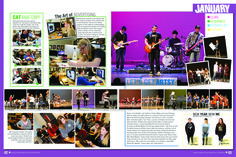 an article in the january issue of guitar magazine, featuring images of people playing instruments and singing