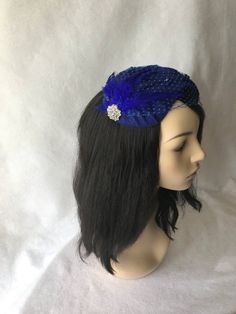 This is a classy Royal Blue wool felt half hat with a modern touch perfect as a fascinator hat, wedding hat, tea party hat, church hat or any other formal special occasion. This is a Royal Blue felt headpiece create by hand and has a wire base that can fit any head size comfortably. WHAT MAKES THIS SO UNIQUE I form each piece while on my head to see how it fits and looks and then take it off and hand sew each piece. I design it to wear both ways so there's no front or back. Light-weight and cool Blue Formal Winter Hat, Formal Blue Winter Hat, Fitted Blue Flat Cap, Blue Adjustable Headband Costume Hat, Adjustable Blue Headband Costume Hat, Adjustable Blue Costume Headband, Blue Party Hats For Winter, Blue Headband For Kentucky Derby, Blue Adjustable Headband Fascinator