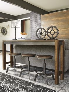 Torjin Gray-Brown Counter Height Set - Luna Furniture Home Bar Table, High Top Tables, Bar Table Sets, Pub Table Sets, Counter Height Dining Table, Counter Table, Counter Height Table, Table Round, Counter Height Dining Sets