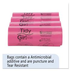 Keep restrooms smelling fresh and looking clean with these easy to use pink feminine hygiene disposal bags. Each Tidy Girl bag has step-by-step instructions for proper use and sealed disposal in waste receptacles, preventing the spread of germs and cross contamination. Their use in your facility will reduce plumbing, maintenance and cleanup issues related to clogged toilets, backed up pipes and general restroom maintenance. Application: Sanitary Napkin; Material(s): Waxed Paper; Depth: 4"; Width Pink Feminine, Clogged Toilet, Feminine Wash, Sanitary Napkin, Cloth Pads, Feminine Hygiene, Wax Paper, Girls Bags, Step By Step Instructions