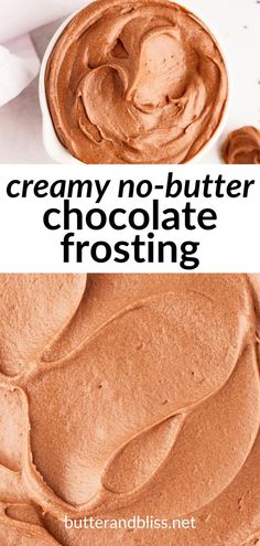 Creamy swirls of chocolate frosting with text overlay that reads creamy no-butter chocolate frosting. Homemade Chocolate Icing, Baking Mischief, Chocolate Cake Icing, Chocolate Icing Recipes, Chocolate Buttercream Icing, Homemade Chocolate Frosting, Chocolate Cream Cheese Frosting, Frosting Recipes Easy, Chocolate Frosting Recipes