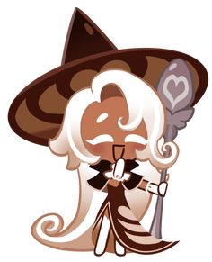 an image of a cartoon witch holding a broom and wearing a big hat with the word love written on it