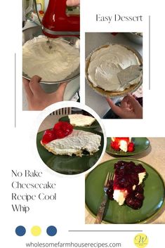 the instructions for making no bake cheesecake recipe with whip cream and raspberry sauce