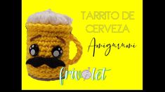 a crocheted coffee mug with a mustache on it's head and the words,