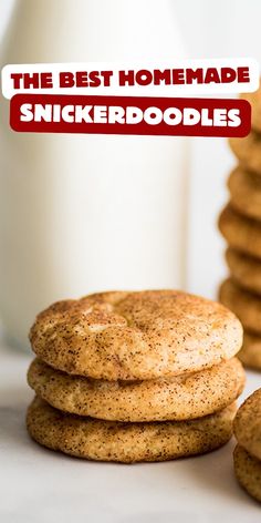 the best homemade snickkerdoodle cookies are stacked on top of each other