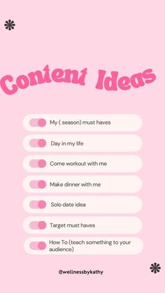 a pink poster with the words content ideas on it