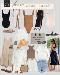 Cruise Outfit Capsule, Spring Beach Outfits Casual, Resorts Outfits Vacation, Honeymoon Capsule Wardrobe, Neutral Hawaii Outfits, Beach Resort Outfits Vacation, Cute Cruise Outfits For Women Tropical, Beach Outfit Capsule, Resort Wear Outfits For Women