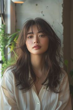 Bangs With Face Framing Layers Long Hair, Long Length Hair With Bangs, Layer Hair With Bangs, Long Hair Bangs Layers, Textured Long Layers, Haircut With Volume, Layered Long Haircuts, Layer Long Hair, Bangs With Long Layers