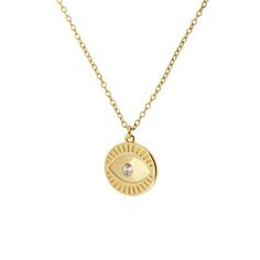 We're here for these bohemian vibes. The Evil Eye Amulet Necklace features a magical engraved evil eye with a sparkling CZ stone center on a coin pendant meant to be worn for strength and protection. DETAILS & SIZE Composition: 18K gold or platinum plated over .925 sterling silver; CZ stone Measurements: coin pendant: approx 12mm; chain: 16" + 2" extension Lobster claw clasp Read about how to care for your jewelry here. Shop the Evil Eye Collection! Or shop Necklaces for more options! Big Silver Necklace, Evil Eye Amulet, Bohemian Vibes, Amulet Necklace, Waterproof Jewelry, Evil Eye Pendant, Dainty Bracelets, Evil Eye Necklace, Statement Bracelet