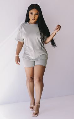 Oversized Casual Summer Activewear, Summer Oversized Activewear For Loungewear, Casual Solid Color Cotton Short Set, Basic Biker Shorts For Loungewear, Cotton Athleisure Biker Shorts For Loungewear, Athleisure Short Loungewear Sets, Athleisure Short Sets For Loungewear, Athleisure Loungewear Sets With Shorts, Casual Short Length Tops For Streetwear