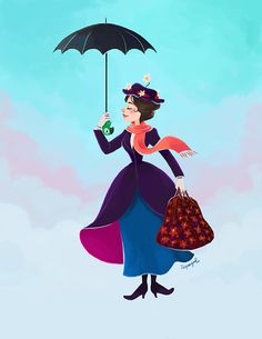 a painting of a woman holding an umbrella in the air while wearing a dress and hat