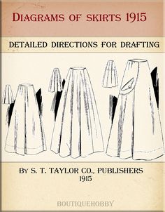 an old book with different types of skirts on the front and back cover, in black ink