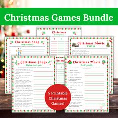 printable christmas games bundle for kids to play on the table with text overlay