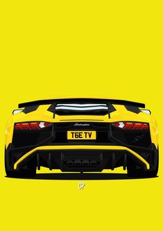 the rear end of a yellow sports car on a yellow background with an inscription t6 tv