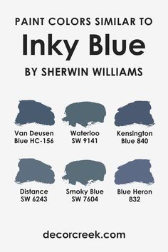 Colors Similar to Inky Blue SW 9149 by Sherwin-Williams Kensington Blue Benjamin Moore, Benjamin Moore Kensington Blue, Benjamin Moore Van Deusen Blue, Dark Blue Paint Color, Van Deusen Blue, Best Blue Paint Colors, Benjamin Moore Blue, Light Paint Colors