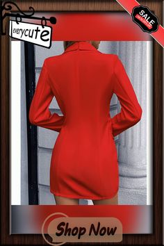 Red Padded Shoulder Slim Fit Blazer Dress Fitted Blazer Dress For Fall, Fitted Solid Color Party Outerwear, Collared Fitted Mini Dress For Winter, Spring Red Mini Dress For Office, Red Mini Dress For Work In Winter, Red Mini Dress For Winter Workwear, Chic Red Mini Dress For Office, Fitted Red Mini Dress For Office, Red Fitted Mini Dress For Office