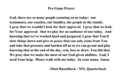 a poem written in black and white with the words pre - game prayer on it