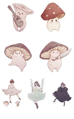 four different types of mushrooms on a white background, each with an individual's own image