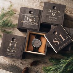 Looking for a unique and thoughtful gift for your loved one? Look no further than our personalized wood watch with a box. Crafted from high-quality wood, this watch is the perfect way to show your love and appreciation for your groomsmen, husband, boyfriend, or father.  With its customizable engraving, you can add a personal touch that will make this gift truly one-of-a-kind. Plus, the included wooden box adds an extra layer of elegance and sophistication. Featuring a durable leather strap and r Engraved Brown Watches For Gift, Engraved Brown Watches For Gifts, Engraved Brown Watches As Gift, Brown Engraved Watch For Gift, Brown Engraved Watches As Gifts, Engraved Rectangular Watches For Gift, Engraved Rectangular Watches As Gifts, Engraved Rectangular Watch For Gift, Engraved Rectangular Watch As Gift