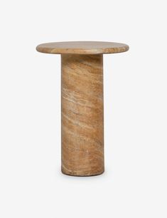 a small round table with a wooden top on a white background for use as a side table