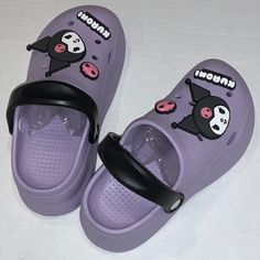 Kuromi Clogs Cute Purple Sanrio Clogs. New In Bag Playful Plastic Slip-on Sandals, Non-slip Closed Toe Eva Slides, Trendy Non-slip Clogs With Round Toe, Cute Plastic Slide Sandals, Cute Slip-on Eva Sandals, Trendy Synthetic Slide Clogs, Non-slip Eva Jelly Sandals With Round Toe, Cute Non-slip Slide Clogs, Non-slip Round Toe Fun Slides