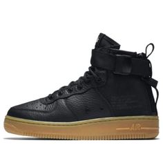 Nike SF Air Force 1 Mid GS Black AJ0424-001 Nike Sf Air Force 1, Nike Sf, Air Force 1 Mid, Black Gums, Stylish Sneakers, Skate Shoes, Air Force 1, Perfect Pair, Air Force