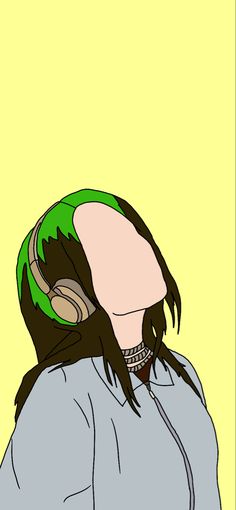 a drawing of a woman with long hair wearing headphones on her ears and looking off to the side