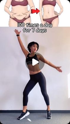 the woman is doing exercises with her arms and legs in front of an image that says, 10 times a day for 7 days