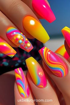 Summer Bright Nail Designs, Wilderness Nails, Hot Summer Nails 2024, Fun Neon Nails, Summer Nail Designs 2024, Vibrant Summer Nails, Neon Ideas