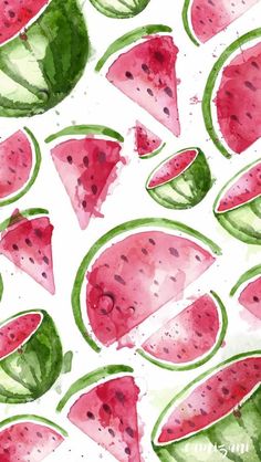 watermelon slices and leaves on a white background with black dots in the center