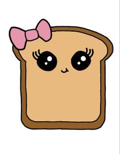 a toasted bread with a pink bow on it's head and eyes drawn by hand