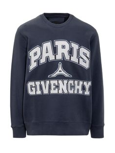 100% Cotton | Givenchy Men's Sweatshirt With Logo in Dark Navy | FW23/24 Givenchy Sweatshirt, Balenciaga Shirt, Givenchy Man, Blue Sweatshirt, Casual Street Style, French Fashion, Luxury Retail, Dark Navy, Givenchy