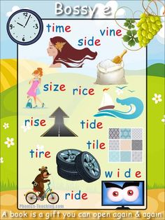 a poster with words and pictures on it that say bossy? 2 time side, size rice, tire, ride, tide