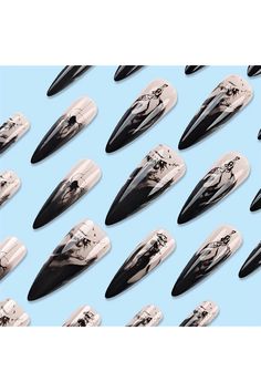 BABALAL Stiletto Press on Nails Long Fake Nails Black Glue on Nails Gothic Acrylic Nails 24Pcs Glossy Full Cover Almond False Nails Manicure DIY Halloween Gel Nails