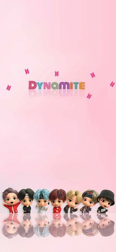 a group of little people standing in front of a pink background with the word dynamitetime