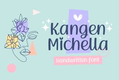 the handwritten font with flowers and leaves on it is displayed in front of a blue background