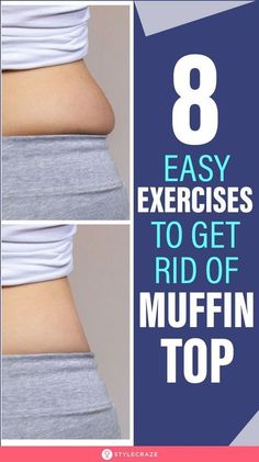 the back of a woman's stomach with text overlaying 8 easy exercises to get rid of muffin top