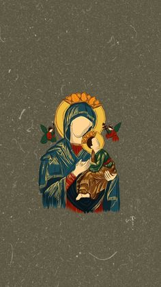 an image of the virgin mary holding a child