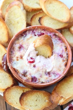 cranberry cheese dip in a bowl surrounded by crackers