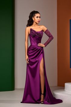 Indulge in elegance with the Sara Badr CR0033 Fall 2023 evening collection gown. Embrace sophistication and grace with this exquisite piece. Elevate your evening look to new heights. Luxury Evening Dress For Banquet, Luxury Ball Gown For Prom Season Banquet, Luxury Banquet Gown With Sweep Train, Luxury Ball Gown For Banquet During Prom Season, Luxury Prom Gown With Sweep Train, Luxury Ball Gown With Sweep Train For Banquet, Evening Ball Gown With Sweep Train For Gala, Luxury Satin Gown For Banquet, Luxury Satin Gown For Banquets